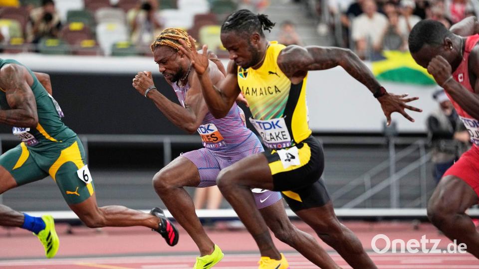 Wieder schnell, aber nicht der Beste: Olympiasieger Noah Lyles (m). Bild: Matthias Schrader/AP/dpa