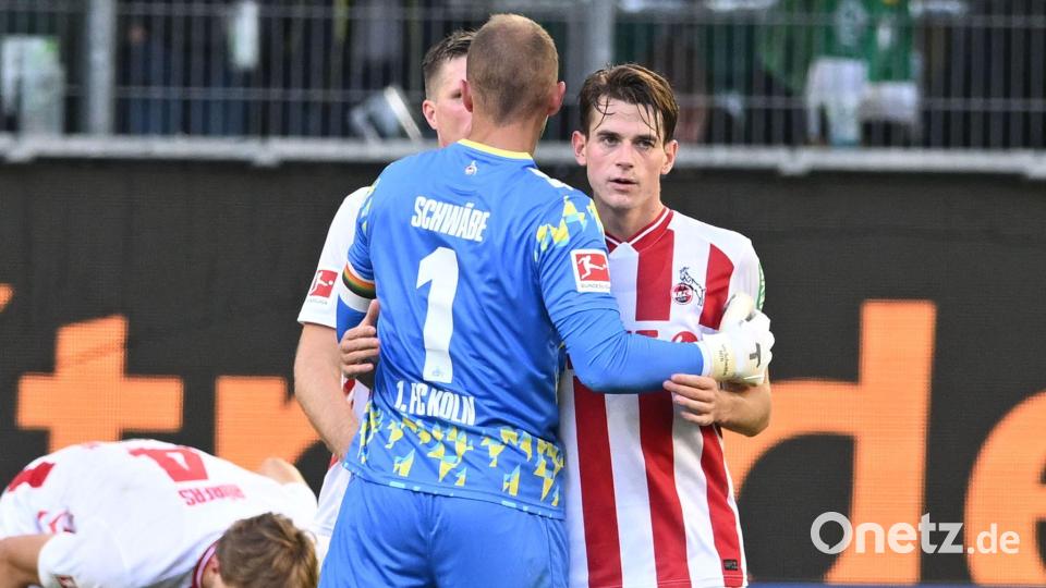 Kölns Jakub Kaminski (r) schoss beim 3:3 in Wolfsburg das späteste Tor der Bundesliga-Geschichte. Bild: dpa