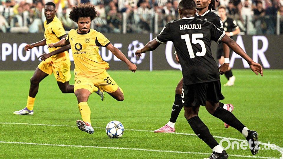Adeyemi traf mit einem feinen Schuss zur Führung für den BVB. Bild: Marco Alpozzi/LaPresse/AP/dpa