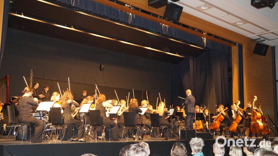 Desar Sulejmani dirigierte das Ostbayerische Jugendsinfonieorchester mit vollem Einsatz. Bild: wel
