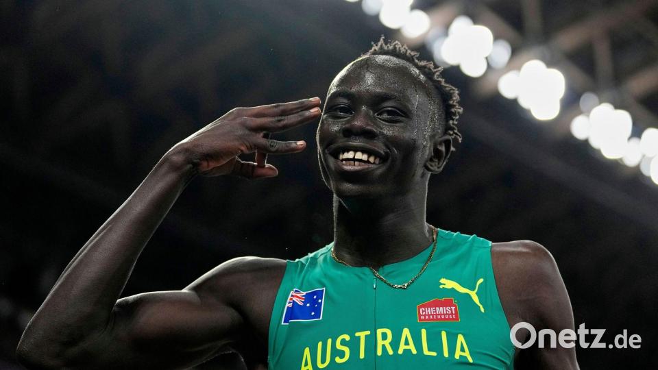 Der 17-jährige Gout Gout ist Vergleiche mit Usain Bolt wohl längst gewohnt. Bild: Petr David Josek/AP/dpa