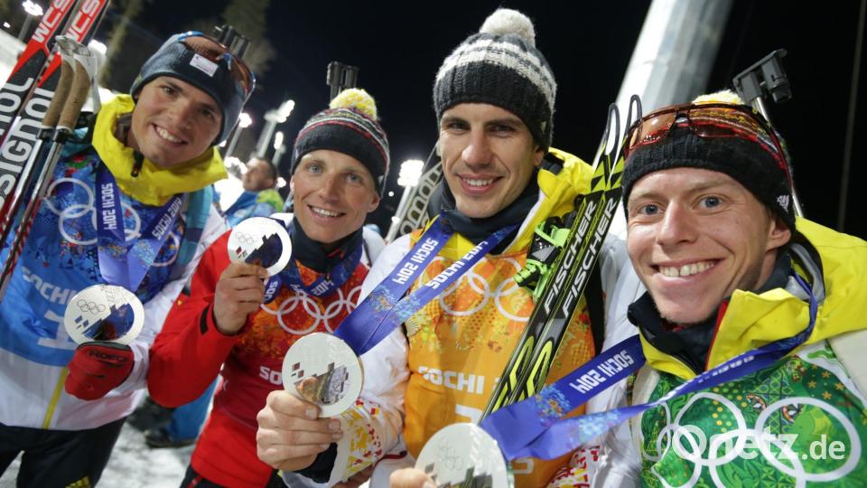 Nachträglich Olympiasieger: Die deutsche Biathlon-Staffel von 2014. Bild: Kay Nietfeld/dpa