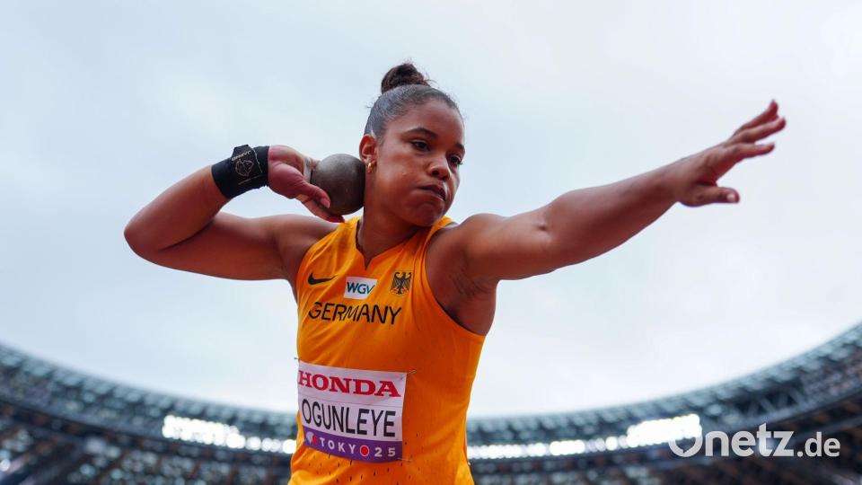 Kugelstoßerin Yemisi Ogunleye steht im Finale der Leichtathletik-Weltmeisterschaften. Bild: Michael Kappeler/dpa