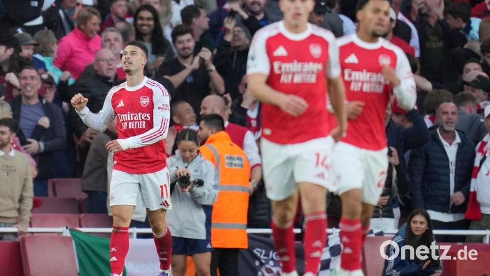 Gabriel Martinelli erzielte in der dritten Minute der Nachspielzeit den Ausgleich für Arsenal. Bild: Kin Cheung/AP/dpa