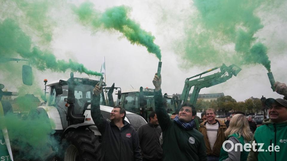 Grüner Rauch: Französische Bauern demonstrieren vor dem Schloss von Versailles gegen das geplante Handelsabkommen zwischen der EU den lateinamerikanischen Mercosur-Staaten. Bild: Michel Euler/AP/dpa