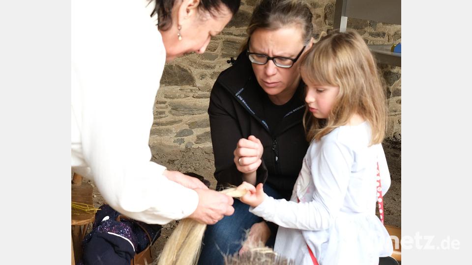 Mit Gästeführerin Maria Näßl durften die Besucher riffeln und die Samenkapseln entfernen. Bild: Hirsch