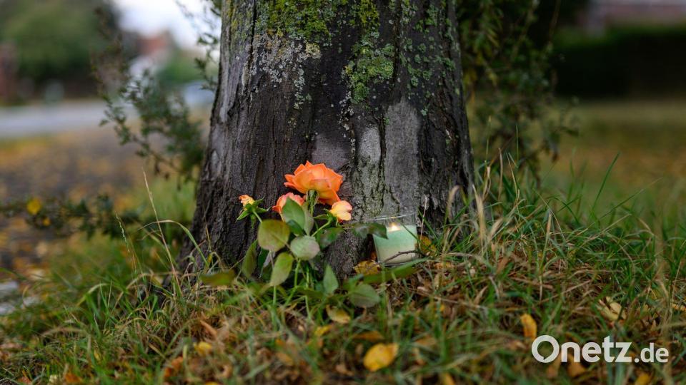 Auch an einem Baum in der Nähe des Tatorts wurden Blumen abgelegt. Bild: Izabella Mittwollen/dpa