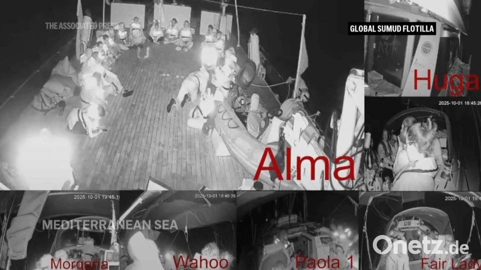 Israels Kriegsmarine hat Teile der Gaza-Flottille gestoppt, bevor sie mit ihren Hilfsgütern den umkämpften Gazastreifen erreichen konnte. Bild: -/Global Sumud Flottilla/AP/dpa