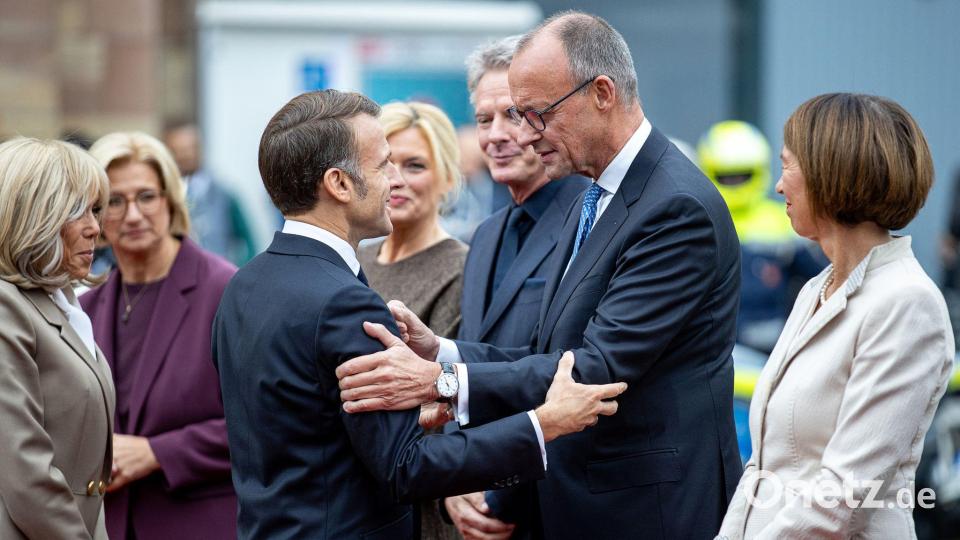 Frankreichs Präsident Emmanuel Macron ist Ehrengast in Saarbrücken. Bild: Pinter Laszlo/dpa