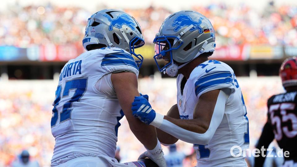 St. Brown (rechts) und die Lions haben die vergangenen vier Spiele gewonnen. Bild: Jeff Dean/AP/dpa