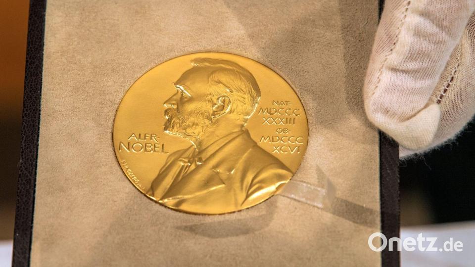 Die Vorderseite der Nobel-Medaille zeigt den Preisstifter Alfred Nobel. (Archivbild) Bild: Peter Kneffel/dpa/Pool/dpa