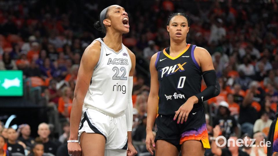Satou Sabally (rechts) hatte bis zu ihrem harten Zusammenprall ein starkes Spiel. Bild: Rick Scuteri/FR157181 AP/AP/dpa
