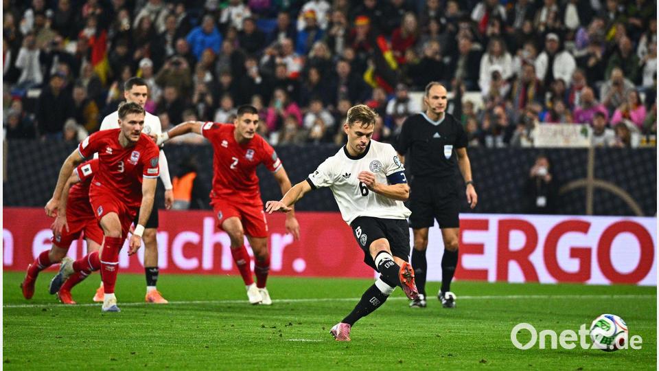 Traf in seinem 104. Länderspiel vom Elfmeterpunkt: Kapitän Joshua Kimmich. Bild: Tom Weller/dpa