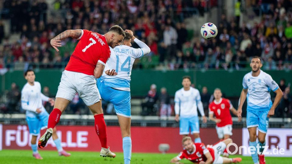 Arnautovic erzielte gleich vier Tore beim 10:0 der Österreicher gegen San Marino. Bild: Georg Hochmuth/APA/dpa