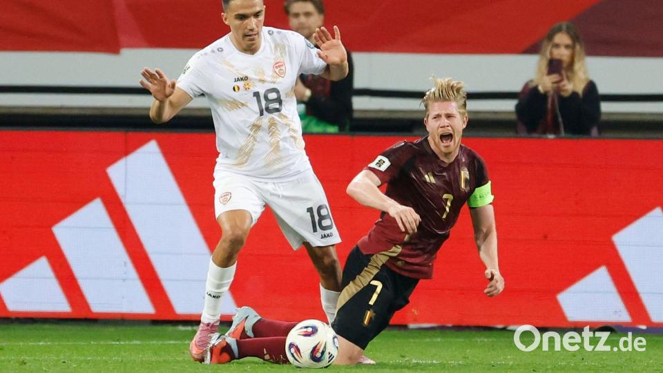 Belgien und Kapitän Kevin De Bruyne (r) hatten mit Nordmazedonien große Probleme. Bild: Geert Vanden Wijngaert/AP/dpa