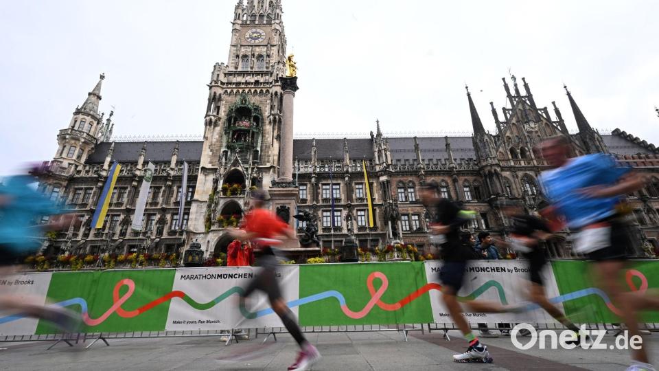 Der Münchner Marathon führte auch am Marienplatz vorbei. (Archivbild) Bild: Felix Hörhager/dpa