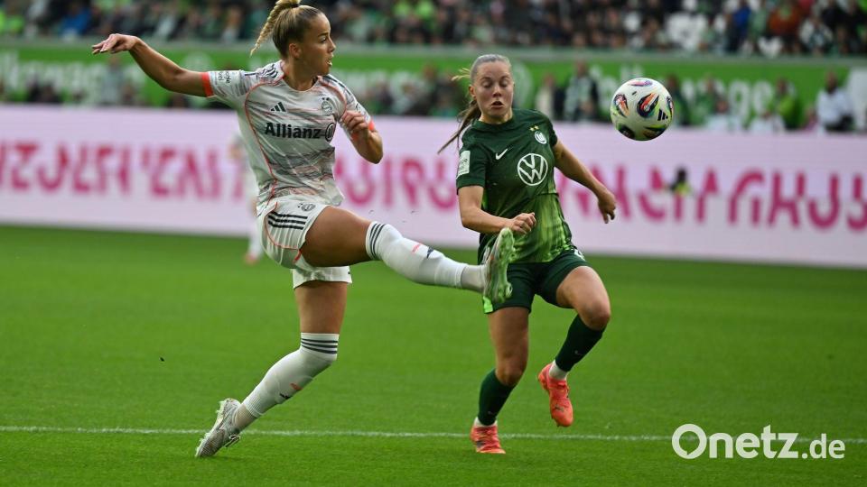 Energisch: Bayern-Star Giulia Gwinn (l). Bild: Swen Pförtner/dpa