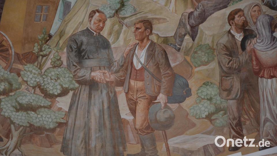 Dieses Deckenbild in der Kapplkirche mit Gesellenvater Adolph Kolping (links) ziert die Sonderbriefmarke, die Josef Walenta zum 150-jährigen Bestehen der Kolpingsfamilie Waldsassen herausgegeben hat. Bild: jr
