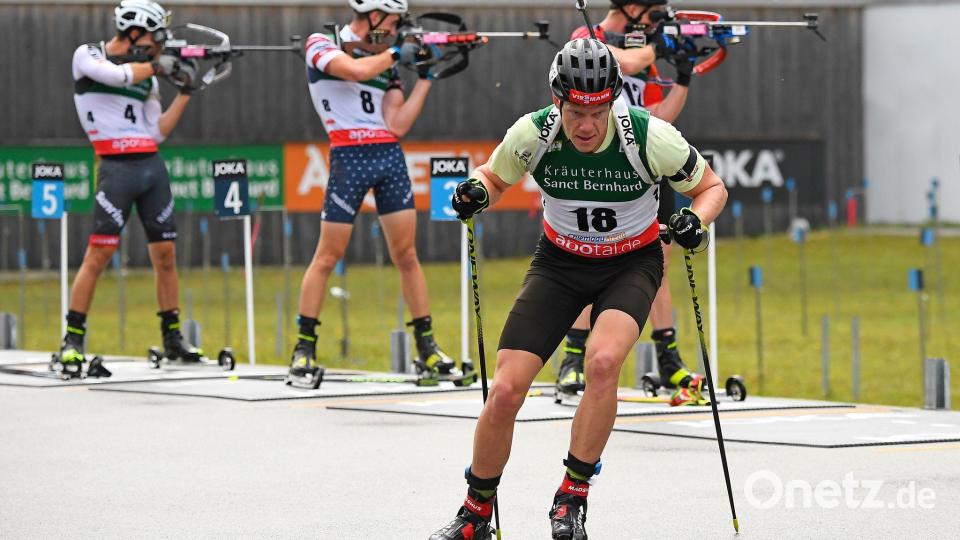 Könnte irgendwann Normalität werden: Biathlon auf Skirollern. (Archivbild) Bild: Uwe Lein/dpa