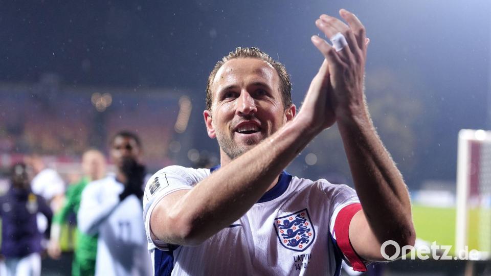 Harry Kane erzielte zwei Tore in Riga. Bild: Bradley Collyer/PA Wire/dpa