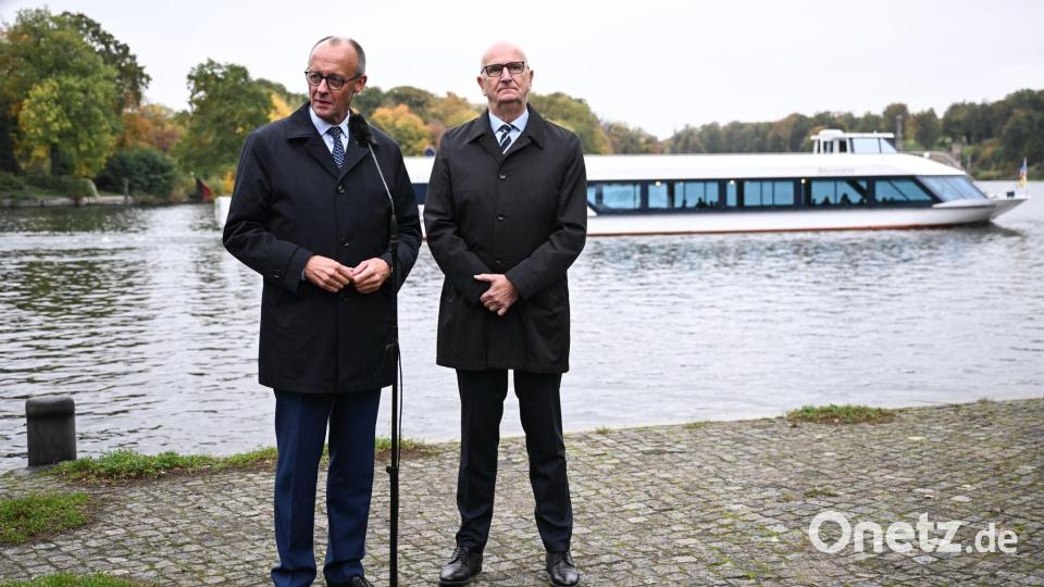 Merz war zu Gast in Brandenburg - eine seiner Äußerungen dort sorgt für massive Kritik. Bild: Britta Pedersen/dpa