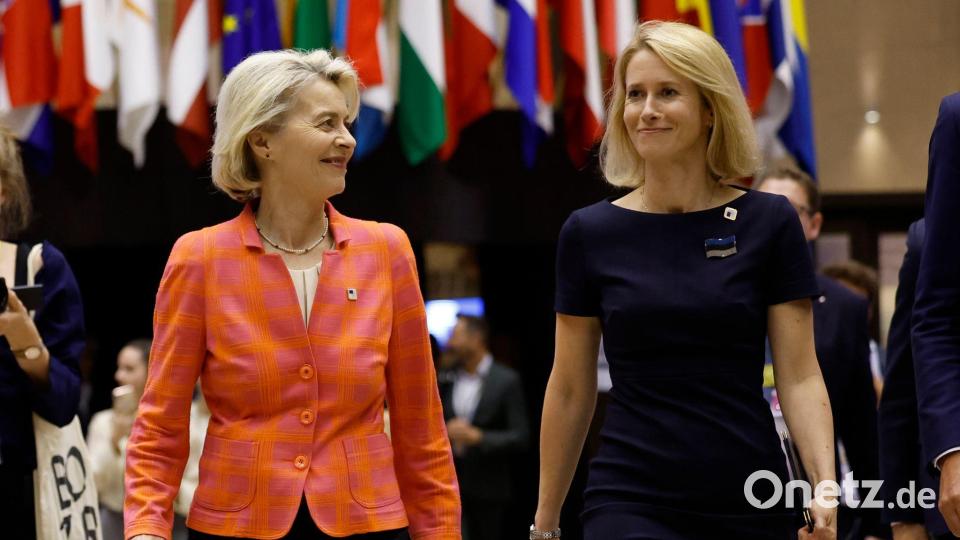 Wollen deutlich mehr Tempo beim Thema Verteidigung: EU-Kommissionspräsidentin Ursula von der Leyen und die EU-Außenbeauftragte Kaja Kallas. (Archivbild) Bild: Geert Vanden Wijngaert/AP/dpa