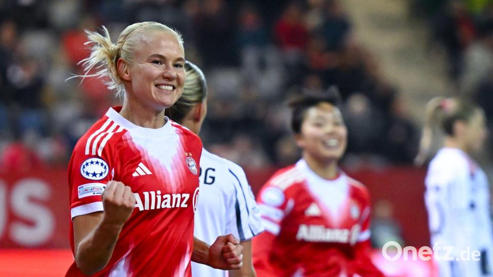Pernille Harder traf per Kopf zum 1:0 für die Münchnerinnen. Bild: Sven Hoppe/dpa