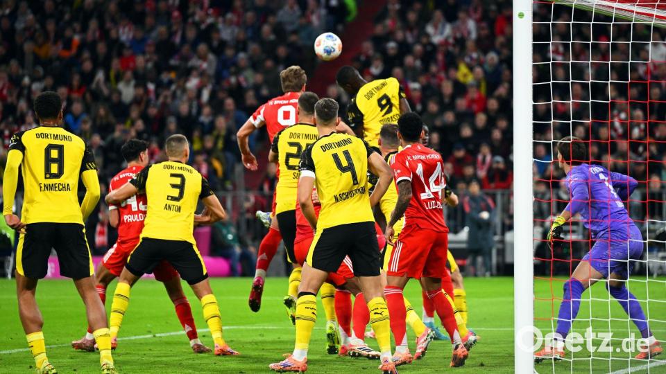 Harry Kane (hinten, Mitte l) brachte den FC Bayern früh in Führung. Bild: Sven Hoppe/dpa