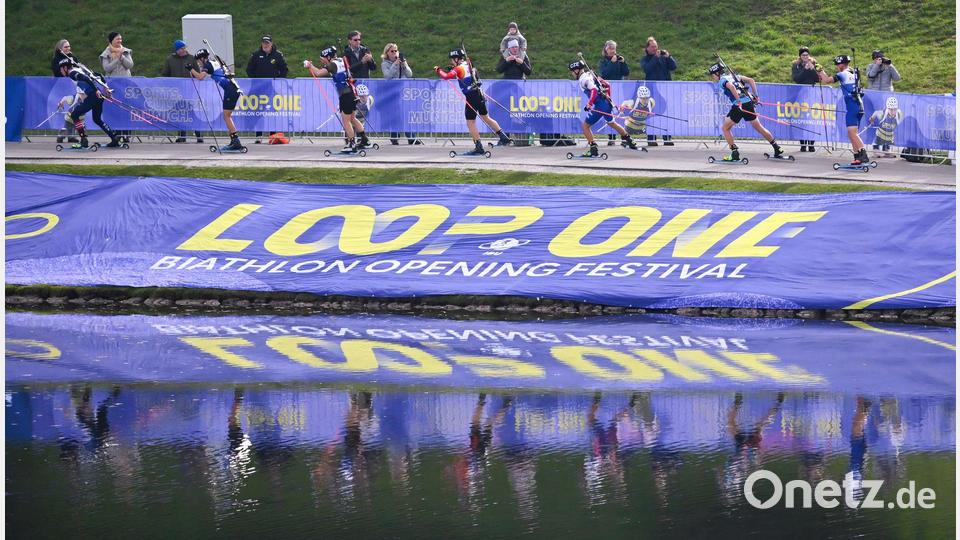 Beton statt Schnee: Biathlon im Münchner Olympiapark. Bild: Sven Hoppe/dpa