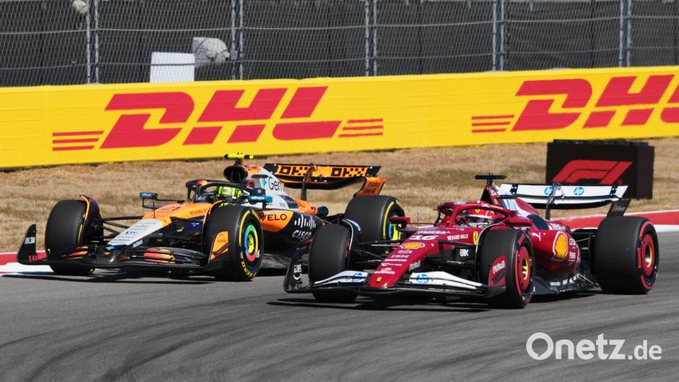 Lando Norris (l) schaffte es kurz vor Schluss doch noch an Charles Leclerc vorbei. Bild: Nick Didlick/AP/dpa