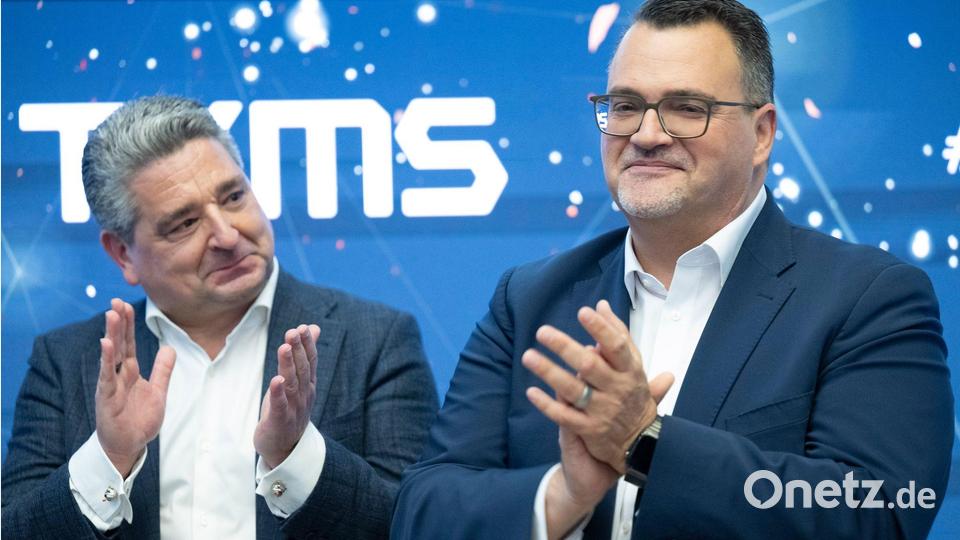 Miguel Lopez und Oliver Burkhard sind die Väter des TKMS-Börsengangs. Bild: Boris Roessler/dpa