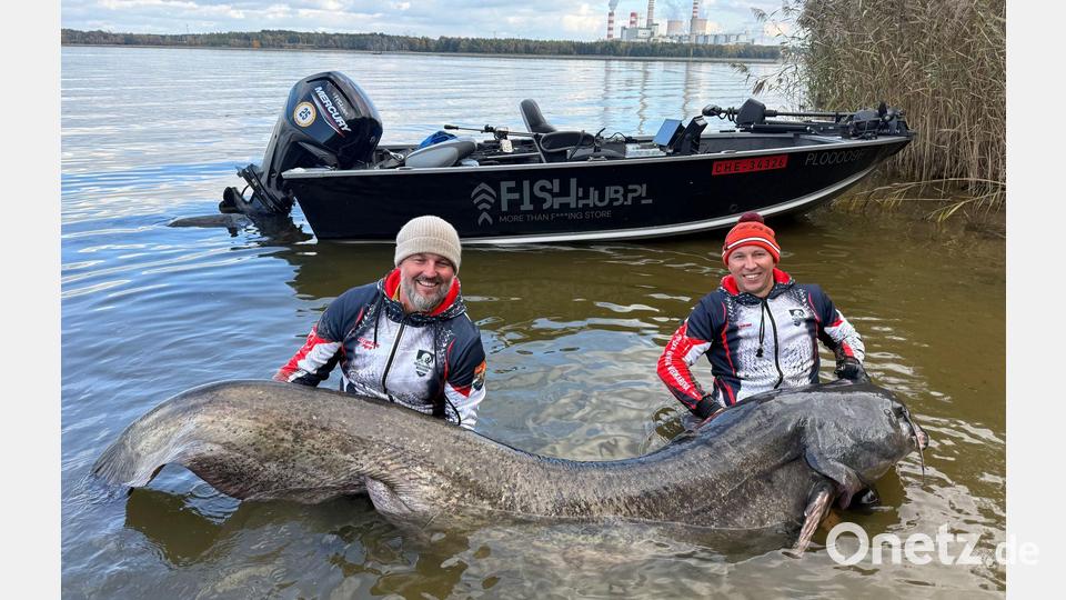 Polnische Angler ziehen Rekord-Wels aus einem Stausee. Bild: Polska Akademia Wedkarska/dpa