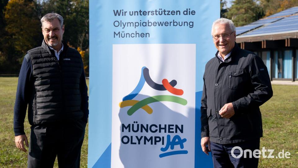 Die Politik, etwa Ministerpräsident Markus Söder (links) und Innenminister Joachim Herrmann (rechts), sind für Olympia. (Archivfoto) Bild: Sven Hoppe/dpa