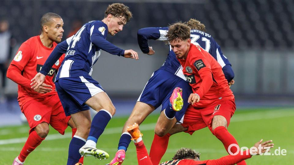 Hertha BSC setzte sich gegen die SV Elversberg im DFB-Pokal durch. Bild: Andreas Gora/dpa