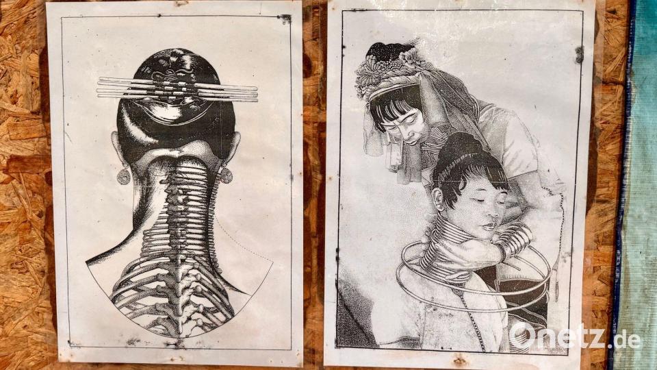 Der Hals wirkt durch die Messingringe länger - aber das ist eine Illusion. Bild: Carola Frentzen/dpa