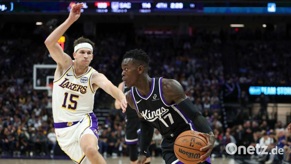 Schröder (rechts) ist zuversichtlich für die Saison bei den Sacramento Kings. (Archivfoto) Bild: Sara Nevis/AP/dpa