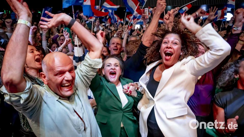 Die Mitte-Links-Partei D66 hat nach ersten Zahlen die Parlamentswahl in den Niederlanden gewonnen. Bild: Robin Utrecht/ANP/dpa