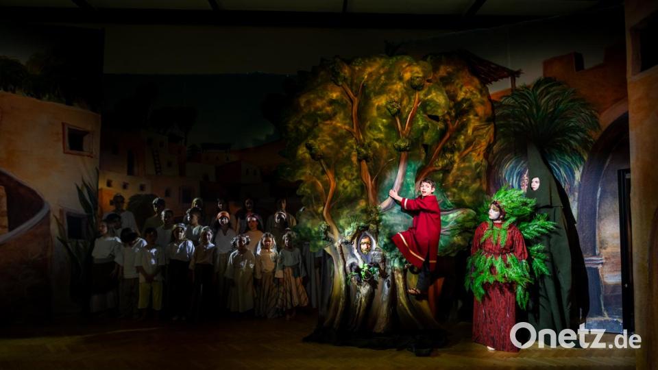 Das Pressefoto des Vereins "KiSi" verspricht interessante Kulissen und fantasievolle Gewänder, wie man an dieser Schlüsselszene aus der Zachäus-Geschichte sieht. Bild: Trixi Grossauer