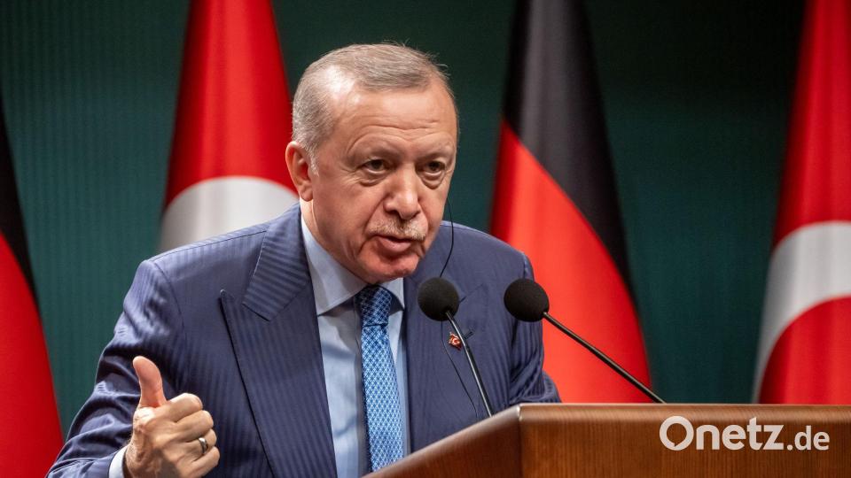 Erdogan widersprach Merz deutlich, als es um den Gaza-Krieg ging. Bild: Michael Kappeler/dpa