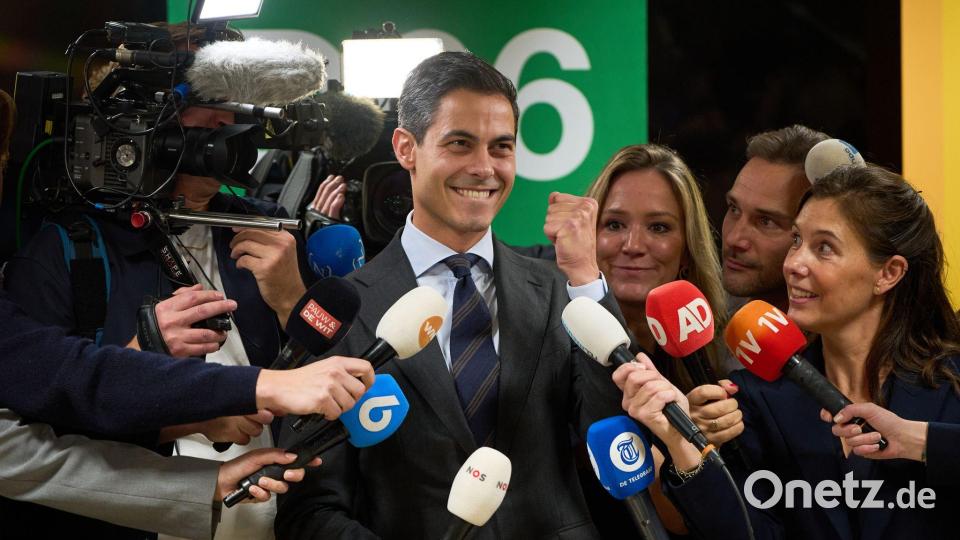 Rob Jetten hat beste Aussichten Regierungschef zu werden. Bild: Peter Dejong/AP/dpa