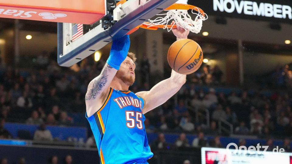 Hartensteins Dunks sorgten für Stimmung und den nächsten Sieg des Titelverteidigers. Bild: Kyle Phillips/AP/dpa