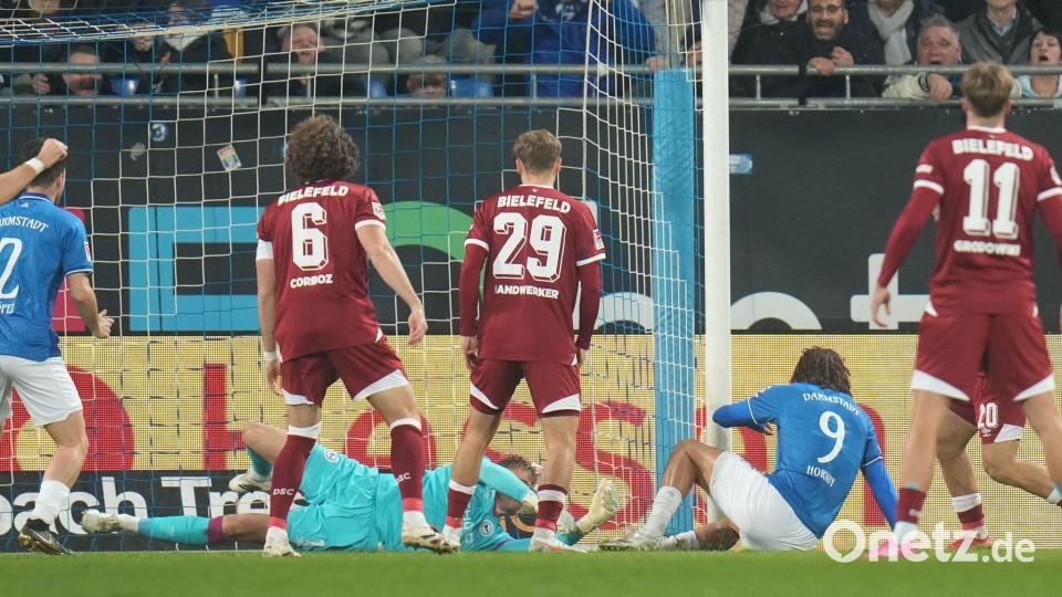 Fraser Hornby (9) erzielte das frühe 1:0 für Darmstadt. Bild: Thomas Frey/dpa
