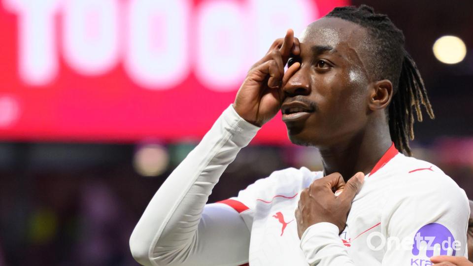 Yan Diomande (RB Leipzig) jubelt nach dem 1:0 gegen Stuttgart. Bild: Hendrik Schmidt/dpa