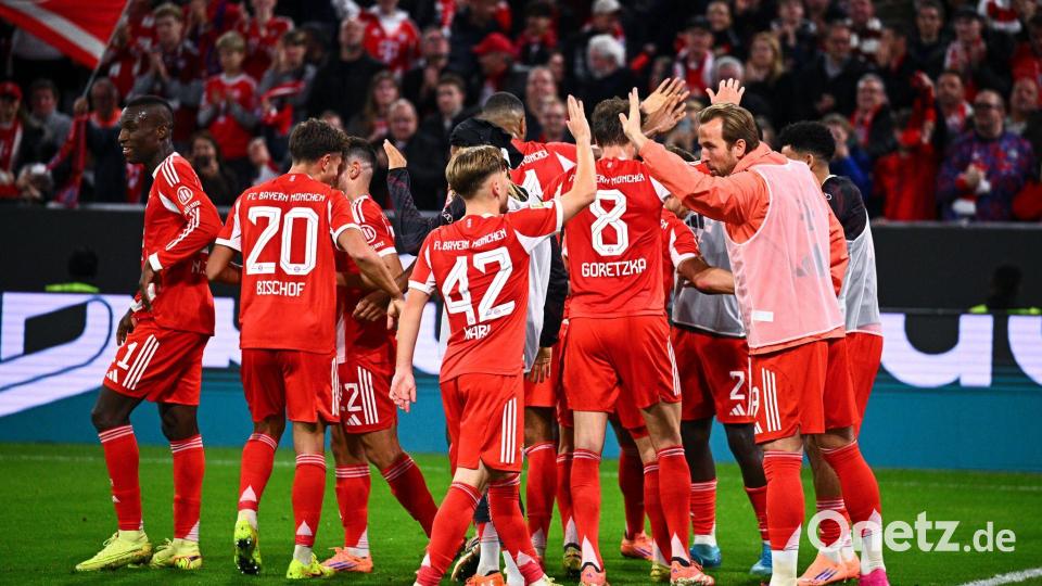 Der FC Bayern lag auch ohne Harry Kane (r) schon zur Halbzeit 3:0 gegen Leverkusen vorn. Bild: Tom Weller/dpa