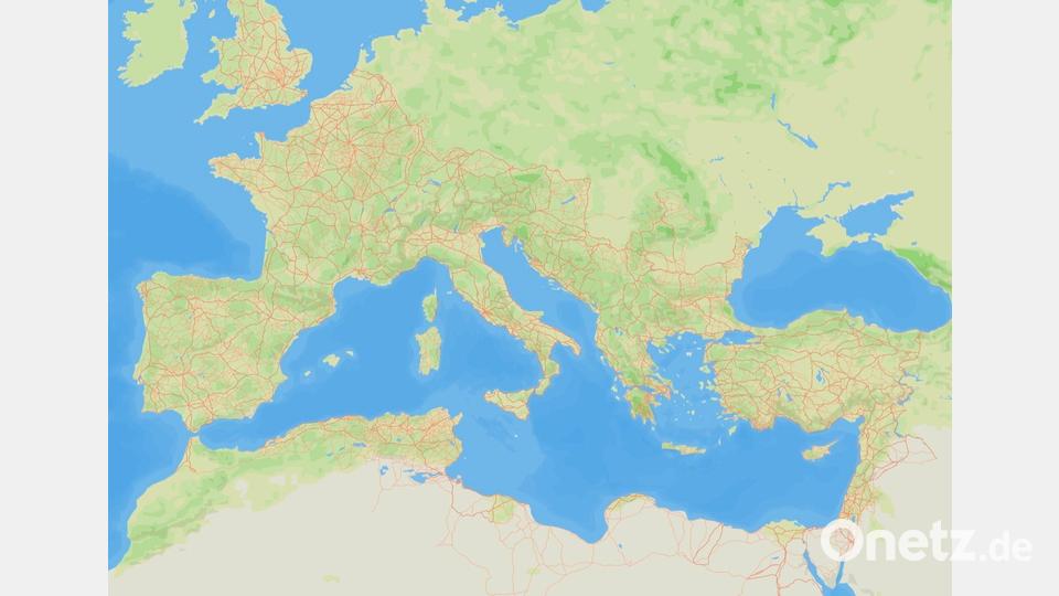 Die Karte zeigt das Ausmaß des Straßennetzes im Römischen Reich Bild: -/Itiner-e / Fachjournal Scientic Data/dpa