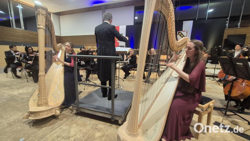 Besonders fein geriet Grandjanys Aria in Classic Style für zwei Harfen, gespielt von Juliane Kertsch (18, Weidenberg) und Maja Rieger (15, Mistelbach). Bild: whü