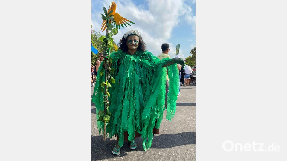 Aufwendig verkleidet zogen viele Klimaschützer durchs Zentrum der Millionenstadt Belém. Bild: Torsten Holtz/dpa