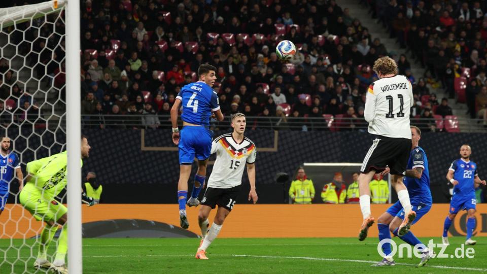 Flanke Kimmich, Kopfball Woltemade: So einfach kann Fußball sein. Bild: Christian Charisius/dpa