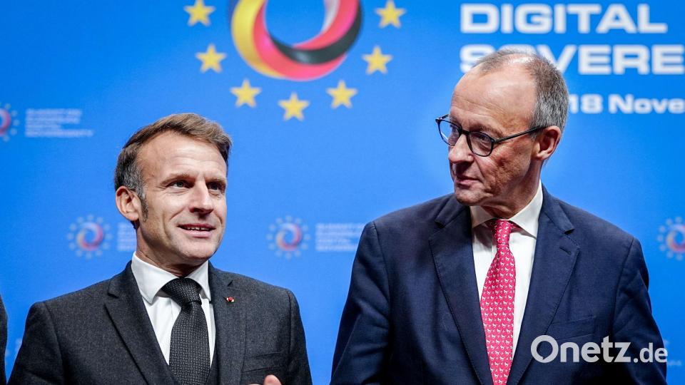 „Buy european“: Macron und Merz wollen sich dafür einsetzen, dass in der Beschaffung von Technologie mehr auf europäische Produkte gesetzt wird. Bild: Kay Nietfeld/dpa