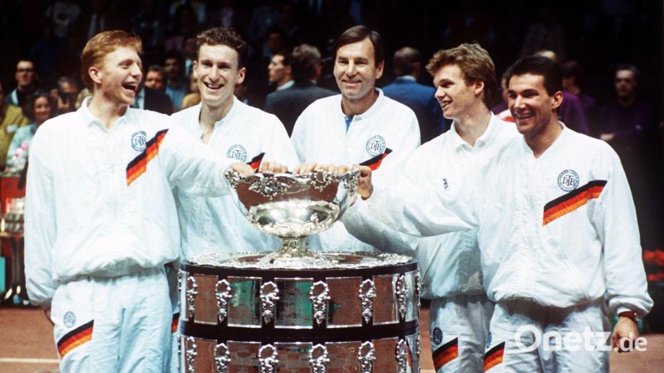 Boris Becker (l) beim Davis-Cup-Triumph 1988. Bild: Rüdiger Schrader/dpa